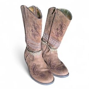 Paris Blues girls' cowgirl Brown and cream boho western mid calf boots Y2K